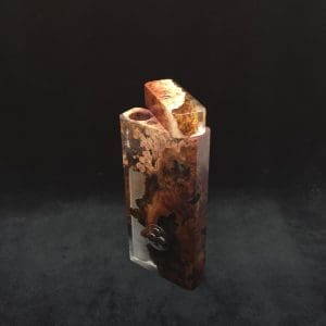This image portrays Dynavap Dugout Device/Material Storage Case-Manzanita Burl Hybrid XL by Dovetail Woodwork.