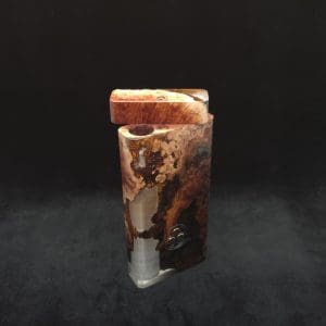 This image portrays Dynavap Dugout Device/Material Storage Case-Manzanita Burl Hybrid XL by Dovetail Woodwork.