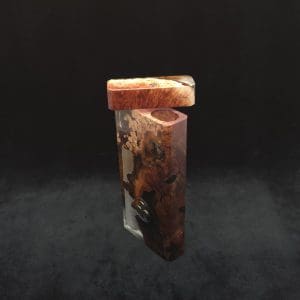 This image portrays Dynavap Dugout Device/Material Storage Case-Manzanita Burl Hybrid XL by Dovetail Woodwork.