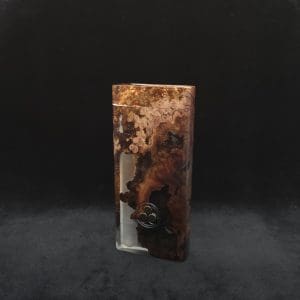 This image portrays Dynavap Dugout Device/Material Storage Case-Manzanita Burl Hybrid XL by Dovetail Woodwork.