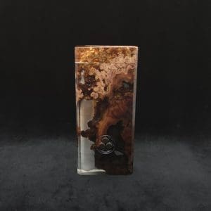 This image portrays Dynavap Dugout Device/Material Storage Case-Manzanita Burl Hybrid XL by Dovetail Woodwork.