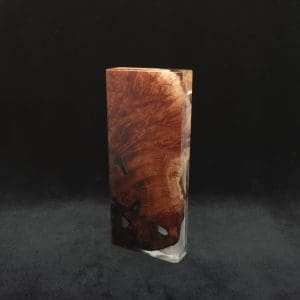 This image portrays Dynavap Dugout Device/Material Storage Case-Manzanita Burl Hybrid XL by Dovetail Woodwork.