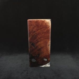 This image portrays Dynavap Dugout Device/Material Storage Case-Manzanita Burl Hybrid XL by Dovetail Woodwork.