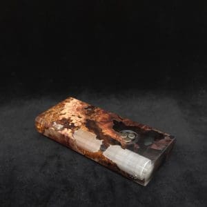 This image portrays Dynavap Dugout Device/Material Storage Case-Manzanita Burl Hybrid XL by Dovetail Woodwork.