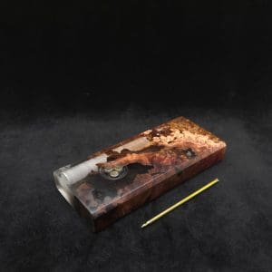 This image portrays Dynavap Dugout Device/Material Storage Case-Manzanita Burl Hybrid XL by Dovetail Woodwork.