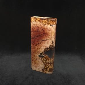 This image portrays Dynavap Dugout Device/Material Storage Case-Manzanita Burl Hybrid XL by Dovetail Woodwork.