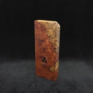 This image portrays Dynavap Dugout Device/Material Storage Case-Live Edge Two-Tone Amboyna Burl XL by Dovetail Woodwork.
