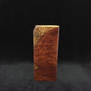 This image portrays Dynavap Dugout Device/Material Storage Case-Live Edge Two-Tone Amboyna Burl XL by Dovetail Woodwork.