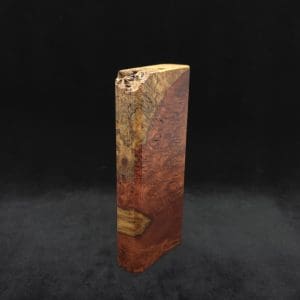 This image portrays Dynavap Dugout Device/Material Storage Case-Live Edge Two-Tone Amboyna Burl XL by Dovetail Woodwork.