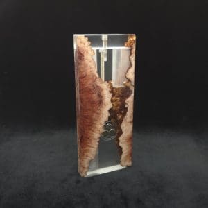 This image portrays Dynavap Dugout Device/Material Storage Case-Manzanita Burl Hybrid XXL by Dovetail Woodwork.