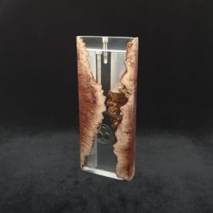 This image portrays Dynavap Dugout Device/Material Storage Case-Manzanita Burl Hybrid XXL by Dovetail Woodwork.