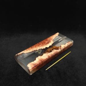 This image portrays Dynavap Dugout Device/Material Storage Case-Manzanita Burl Hybrid XXL by Dovetail Woodwork.
