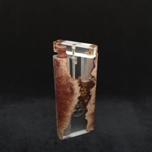 This image portrays Dynavap Dugout Device/Material Storage Case-Manzanita Burl Hybrid XXL by Dovetail Woodwork.
