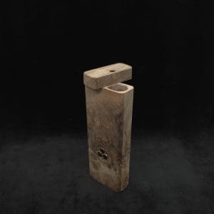 This image portrays Dynavap Device Dugout/Material Storage Case-Raw Walnut Burl-Slim Stash XL by Dovetail Woodwork.