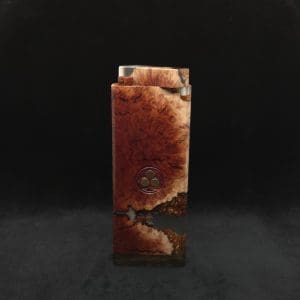 This image portrays Dynavap Dugout Device/Material Storage Case-Manzanita Burl Hybrid XXL by Dovetail Woodwork.