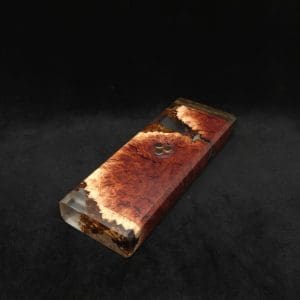 This image portrays Dynavap Dugout Device/Material Storage Case-Manzanita Burl Hybrid XXL by Dovetail Woodwork.