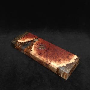This image portrays Dynavap Dugout Device/Material Storage Case-Manzanita Burl Hybrid XXL by Dovetail Woodwork.