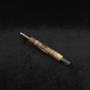 This image portrays Diamond Wing XL Dynavap Stem(Cross Grain Black Limba) + Matched Ebony M.P. by Dovetail Woodwork.