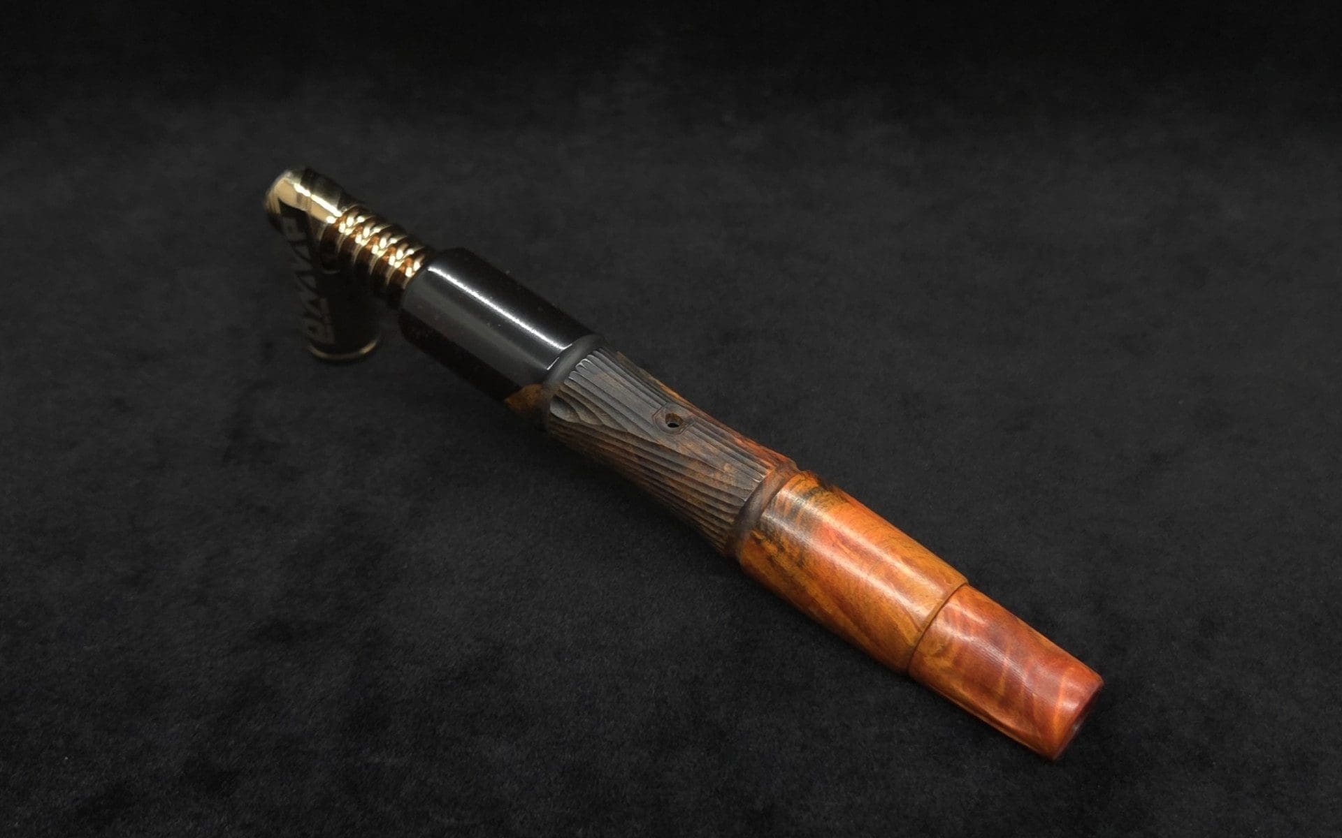 This image portrays Tri-Axial XL Dynavap Stem Buckeye Burl Hybrid + (2) Book-Matched M.P.'s by Dovetail Woodwork.