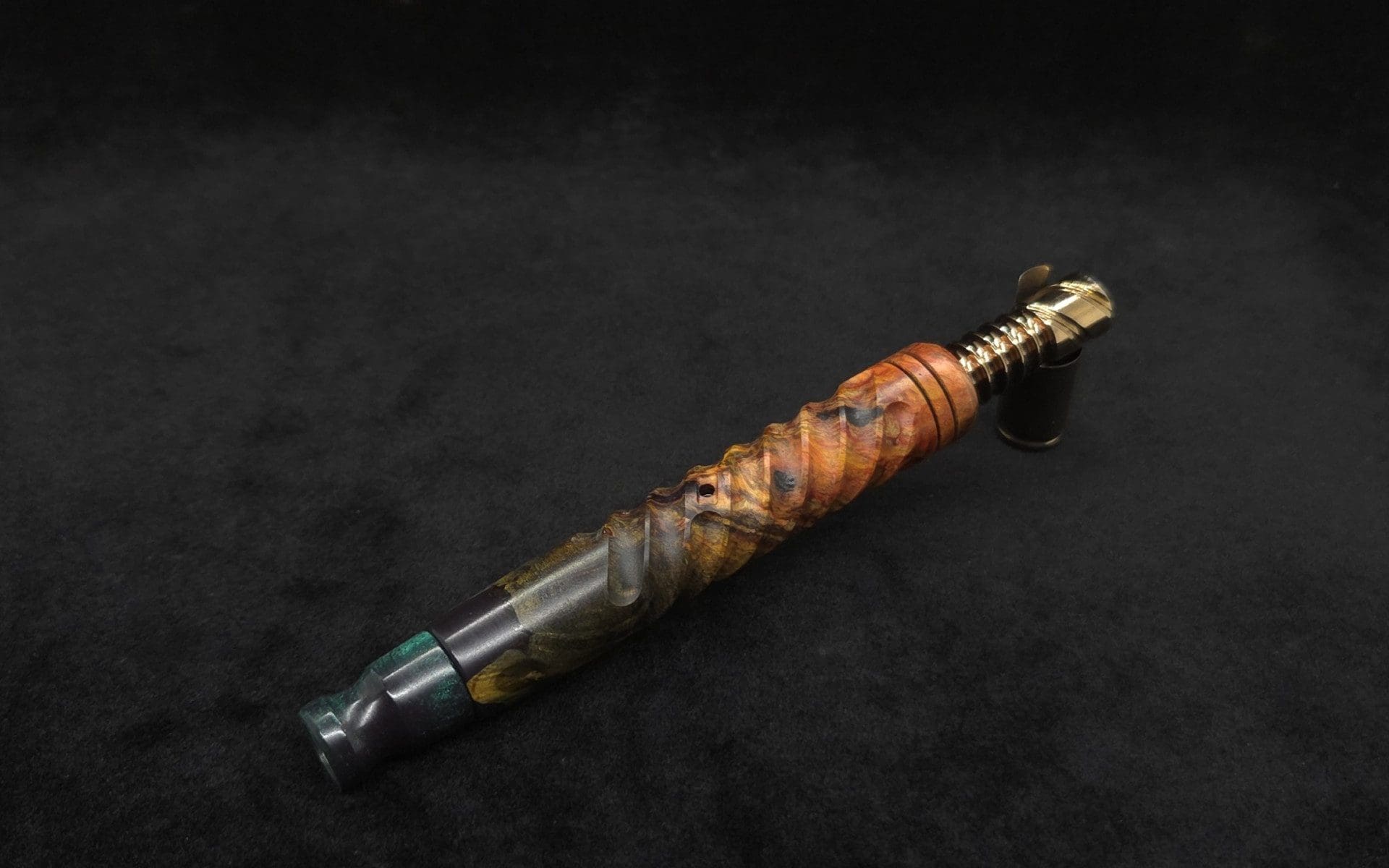 This image portrays Specialty Spiral Design XL Hybrid Dynavap Stem + Book-Matched M.P. - New! by Dovetail Woodwork.