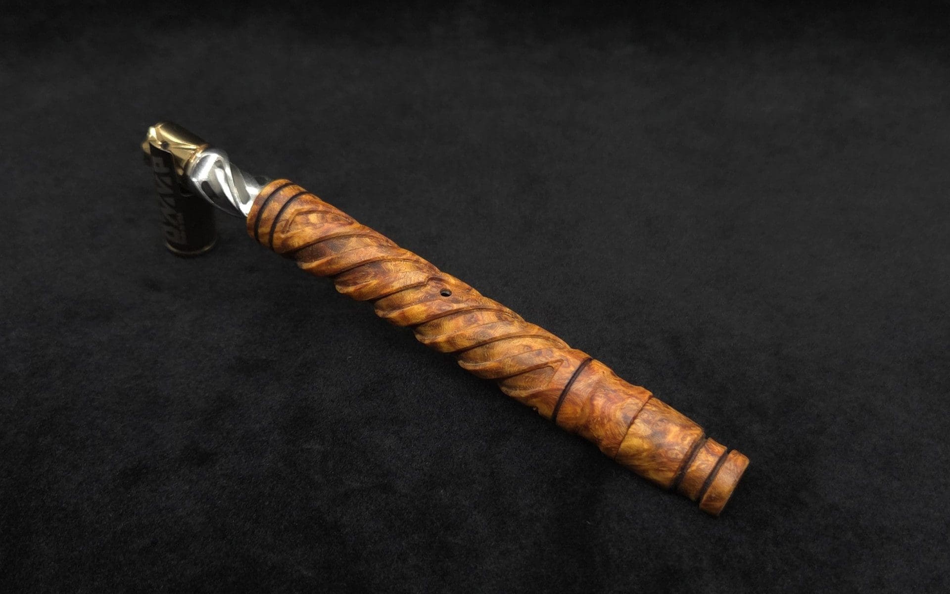 This image portrays Attenuated Helix Dynavap XL Burl Stem + Book-Matched Mouthpiece-NEW! ☘ by Dovetail Woodwork.