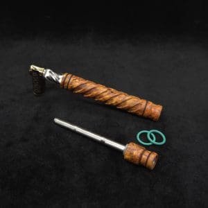 This image portrays Attenuated Helix Dynavap XL Burl Stem + Book-Matched Mouthpiece-NEW! ☘ by Dovetail Woodwork.