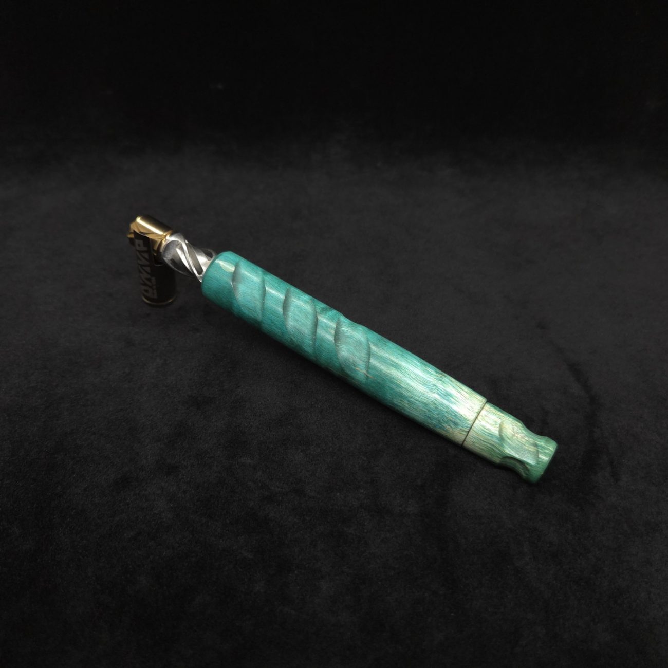 This image portrays Tri-Channel XL Dynavap Stem Wavy Maple Burl + Book-Matched M.P. ☘ by Dovetail Woodwork.