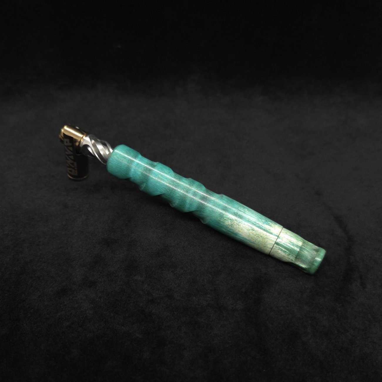 This image portrays Tri-Channel XL Dynavap Stem Wavy Maple Burl + Book-Matched M.P. ☘ by Dovetail Woodwork.