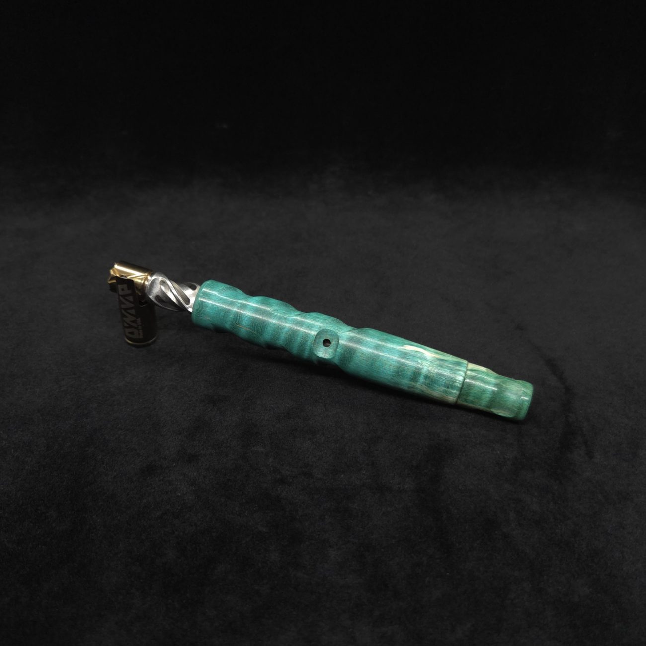 This image portrays Tri-Channel XL Dynavap Stem Wavy Maple Burl + Book-Matched M.P. ☘ by Dovetail Woodwork.