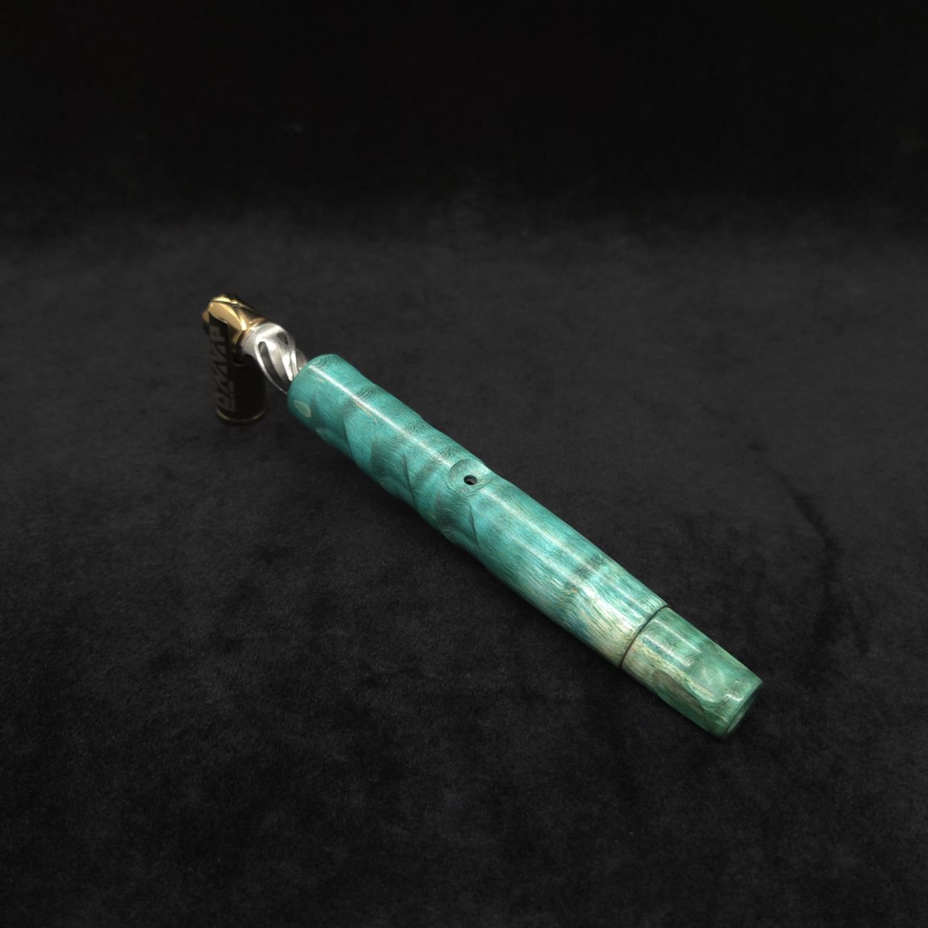 This image portrays Tri-Channel XL Dynavap Stem Wavy Maple Burl + Book-Matched M.P. ☘ by Dovetail Woodwork.