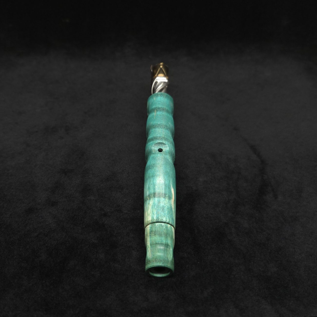 This image portrays Tri-Channel XL Dynavap Stem Wavy Maple Burl + Book-Matched M.P. ☘ by Dovetail Woodwork.