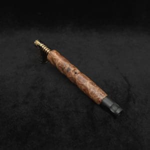 This image portrays Tri-Channel XL Dynavap Stem Highly Figured Maple Burl + Ebony M.P. ☘ by Dovetail Woodwork.