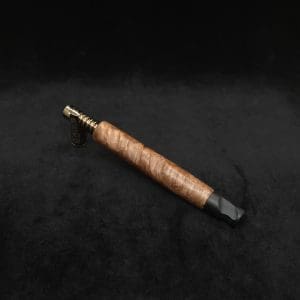 This image portrays Tri-Channel XL Dynavap Stem Highly Figured Maple Burl + Ebony M.P. ☘ by Dovetail Woodwork.