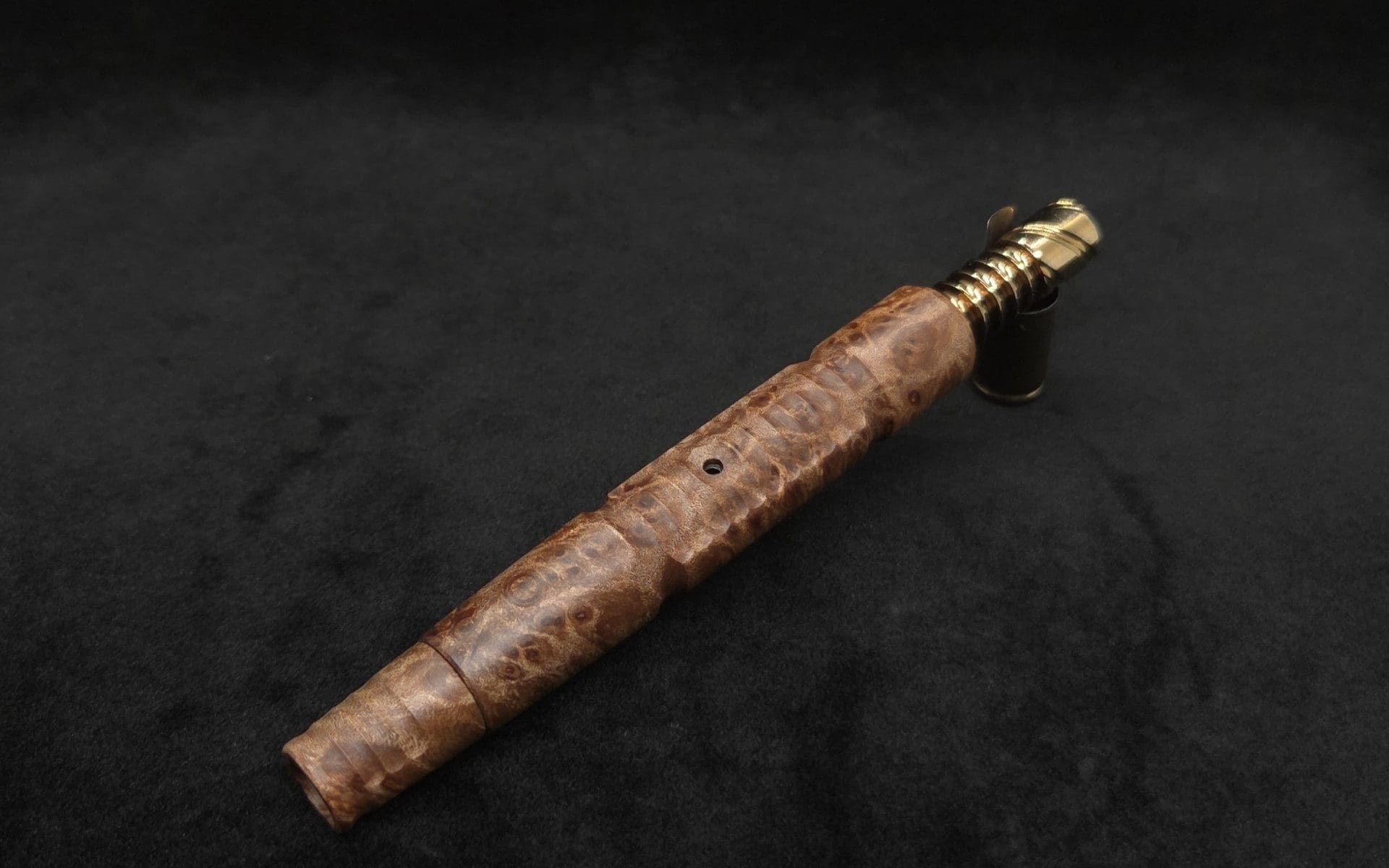 This image portrays B-Line XL Dynavap Stem Highly Figured Maple Burl + Book-Matched M.P. ☘ by Dovetail Woodwork.