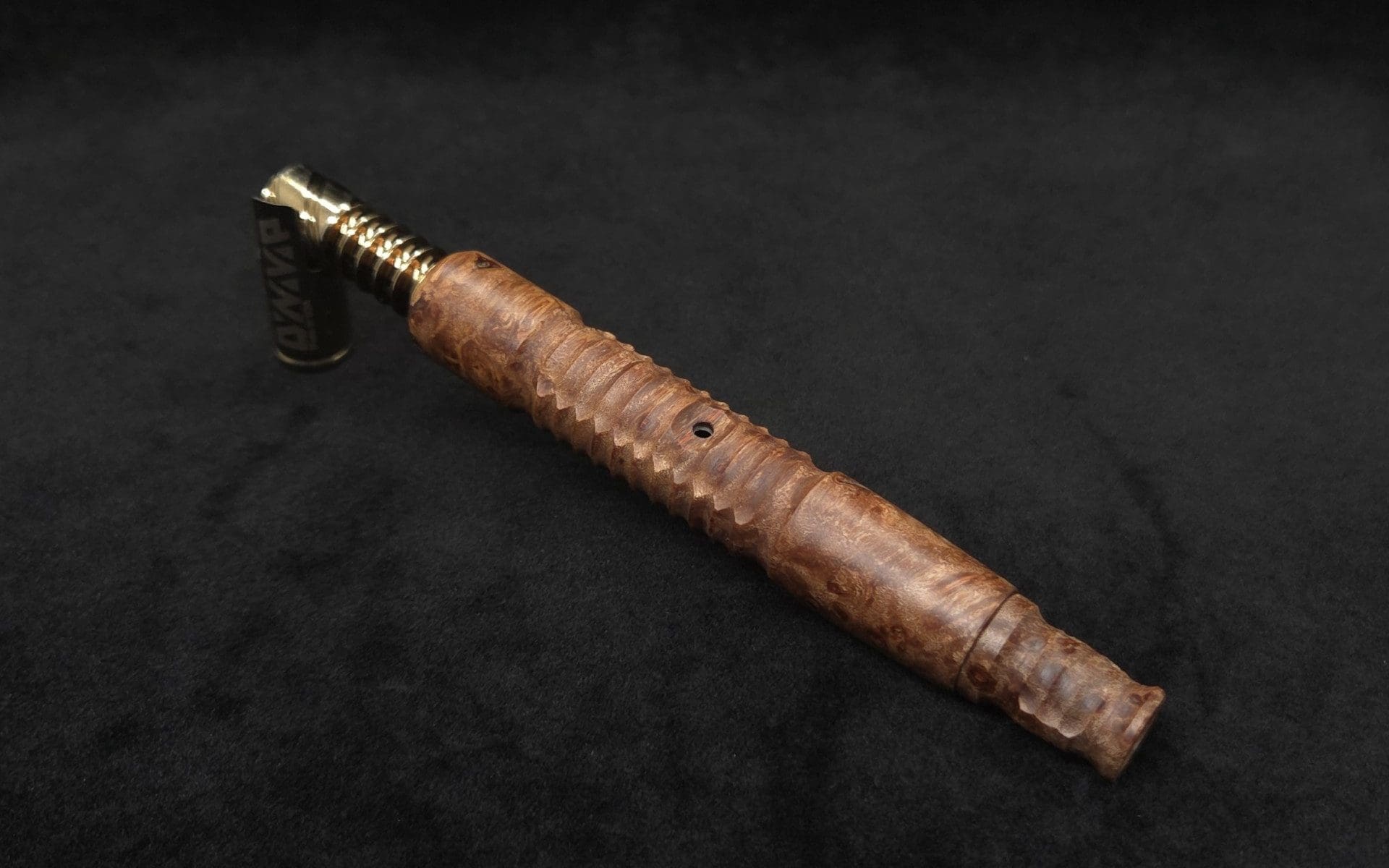 This image portrays B-Line XL Dynavap Stem Highly Figured Maple Burl + Book-Matched M.P. ☘ by Dovetail Woodwork.