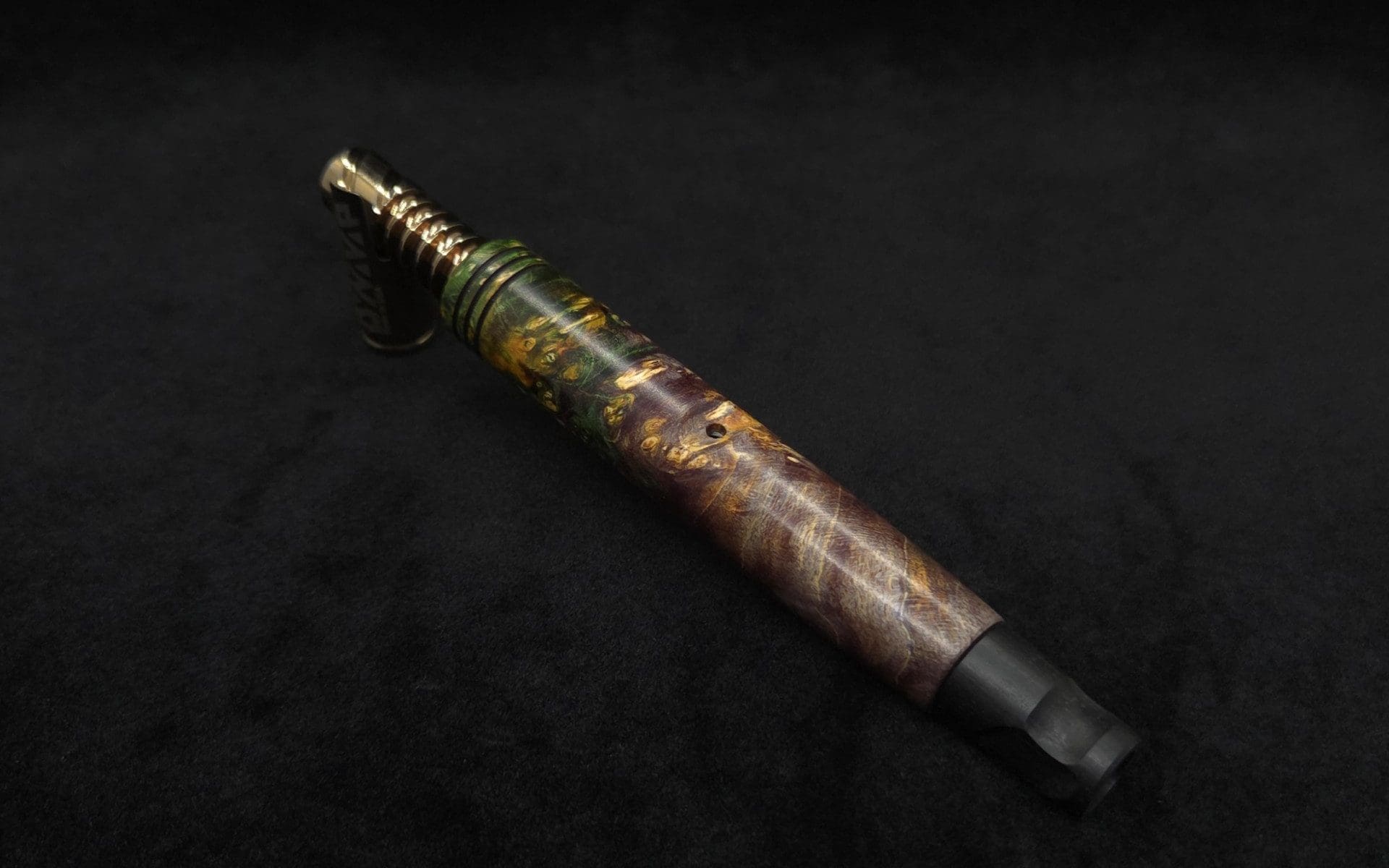 This image portrays Blunt XL Dynavap Quad-Color Burl Stem + Ebony M.P. ☘ by Dovetail Woodwork.