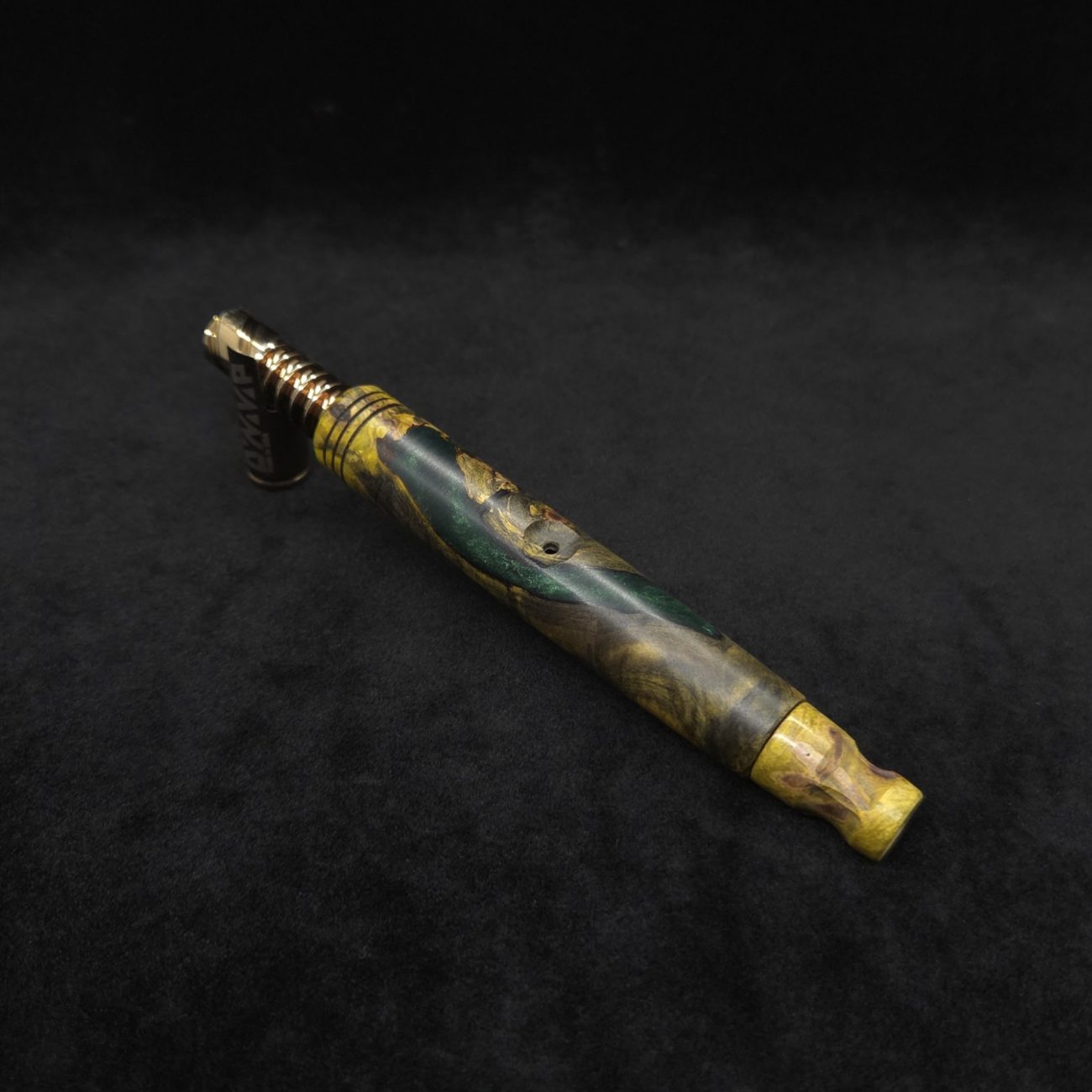 This image portrays Blunt XL Dynavap Hybrid Burl Stem + Book-Matched M.P. ☘ by Dovetail Woodwork.