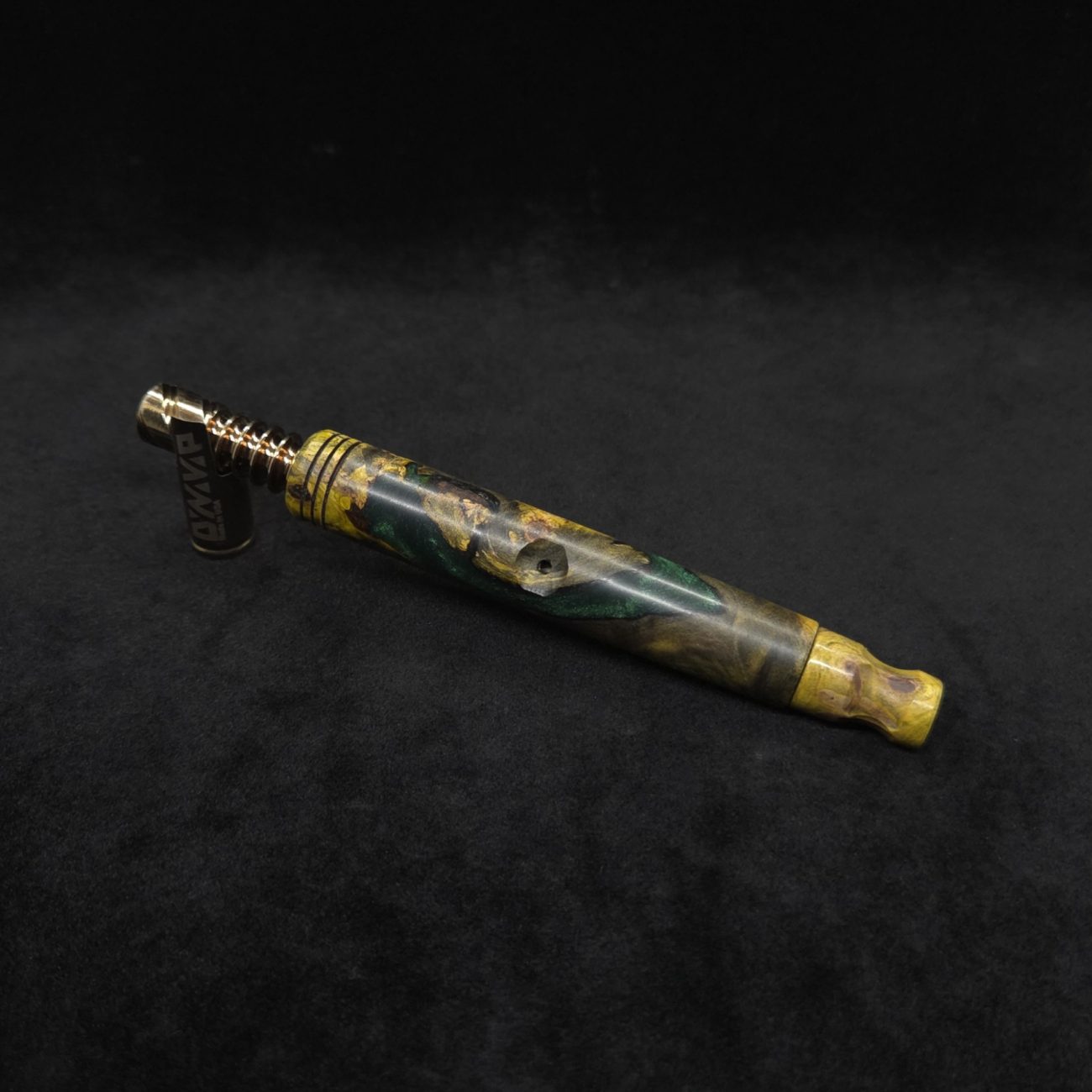 This image portrays Blunt XL Dynavap Hybrid Burl Stem + Book-Matched M.P. ☘ by Dovetail Woodwork.