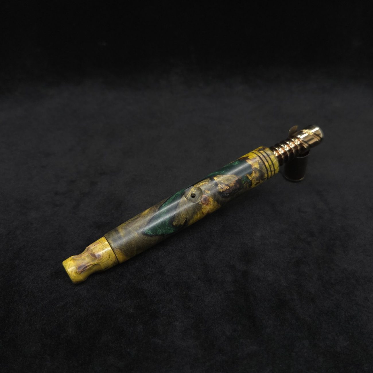 This image portrays Blunt XL Dynavap Hybrid Burl Stem + Book-Matched M.P. ☘ by Dovetail Woodwork.