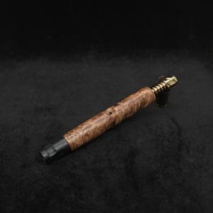This image portrays Tri-Channel XL Dynavap Stem Highly Figured Maple Burl + Ebony M.P. ☘ by Dovetail Woodwork.
