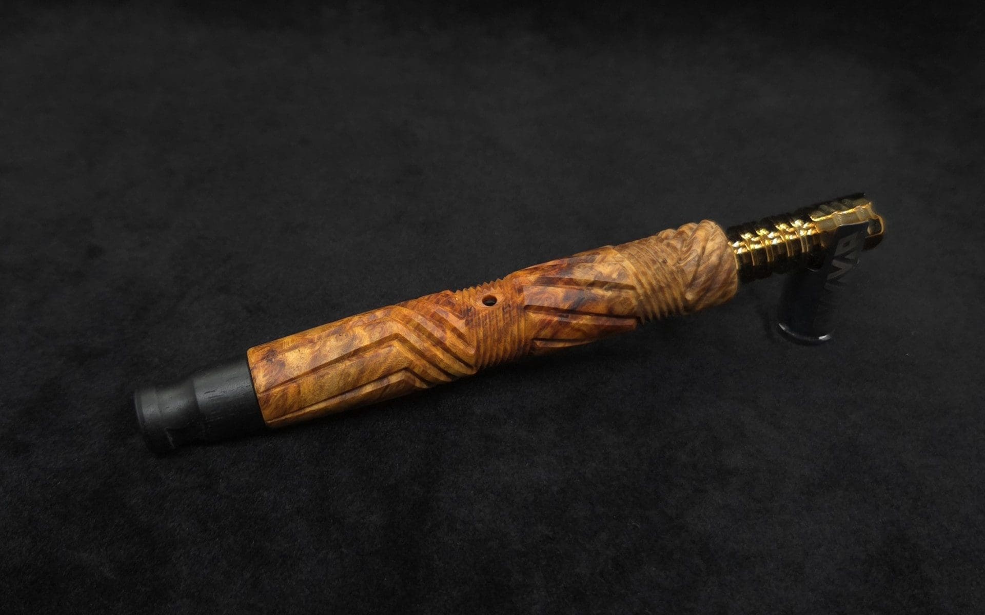 This image portrays Vertex XL Burl Dynavap Stem + Matched Ebony M.P. - NEW! ☘ by Dovetail Woodwork.