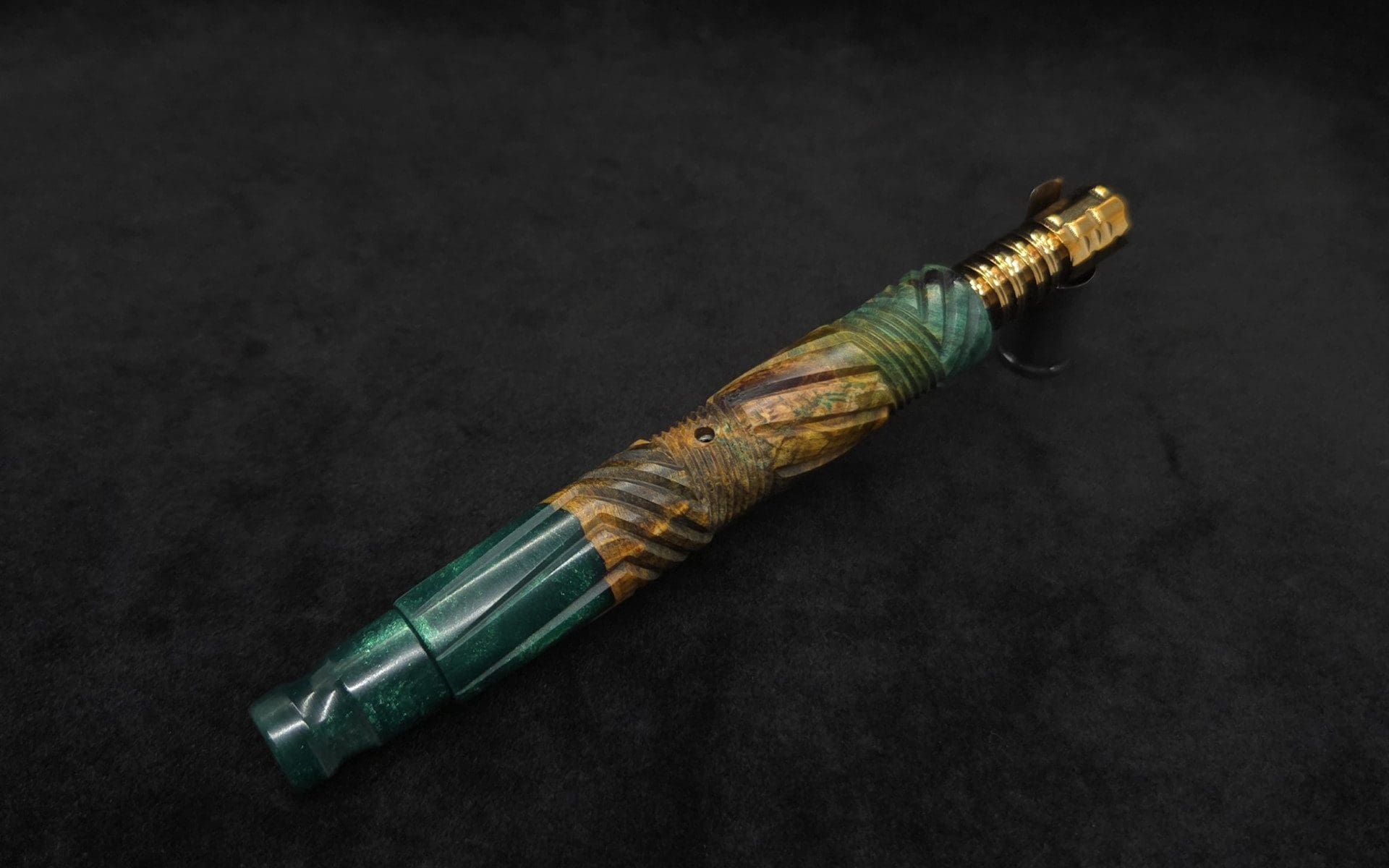 This image portrays Vertex XL Burl Hybrid Dynavap Stem + Book-Matched M.P. - NEW! ☘ by Dovetail Woodwork.