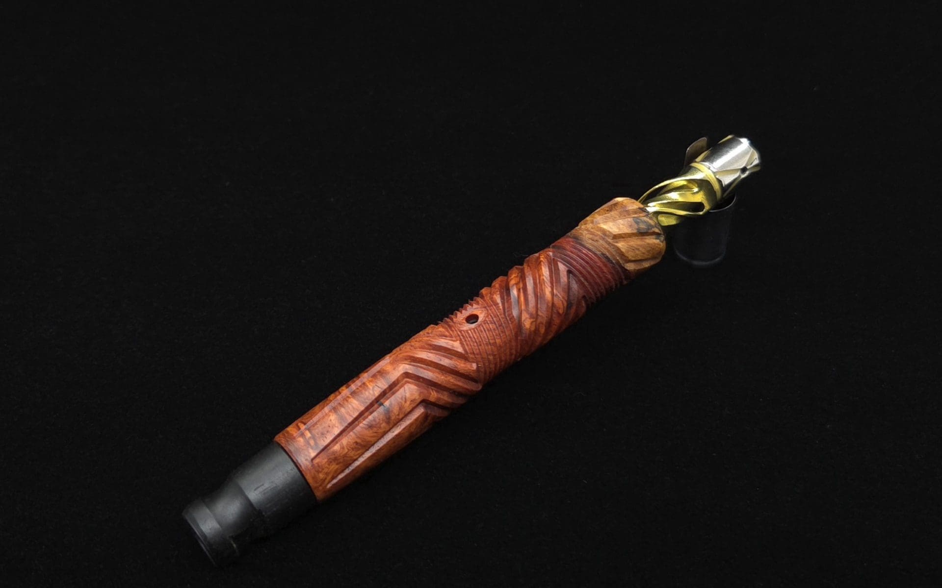 This image portrays Vertex XL Burl Dynavap Stem + Matched Ebony M.P. - NEW! ☘ by Dovetail Woodwork.