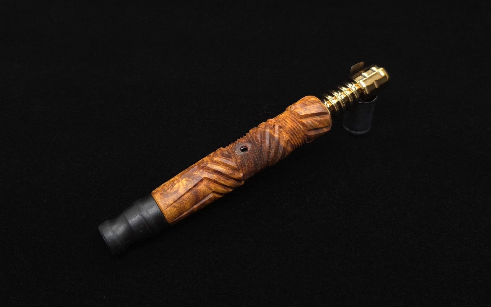 This image portrays Vertex (Standard) Burl Dynavap Stem + Matched Ebony M.P. - NEW! ☘ by Dovetail Woodwork.