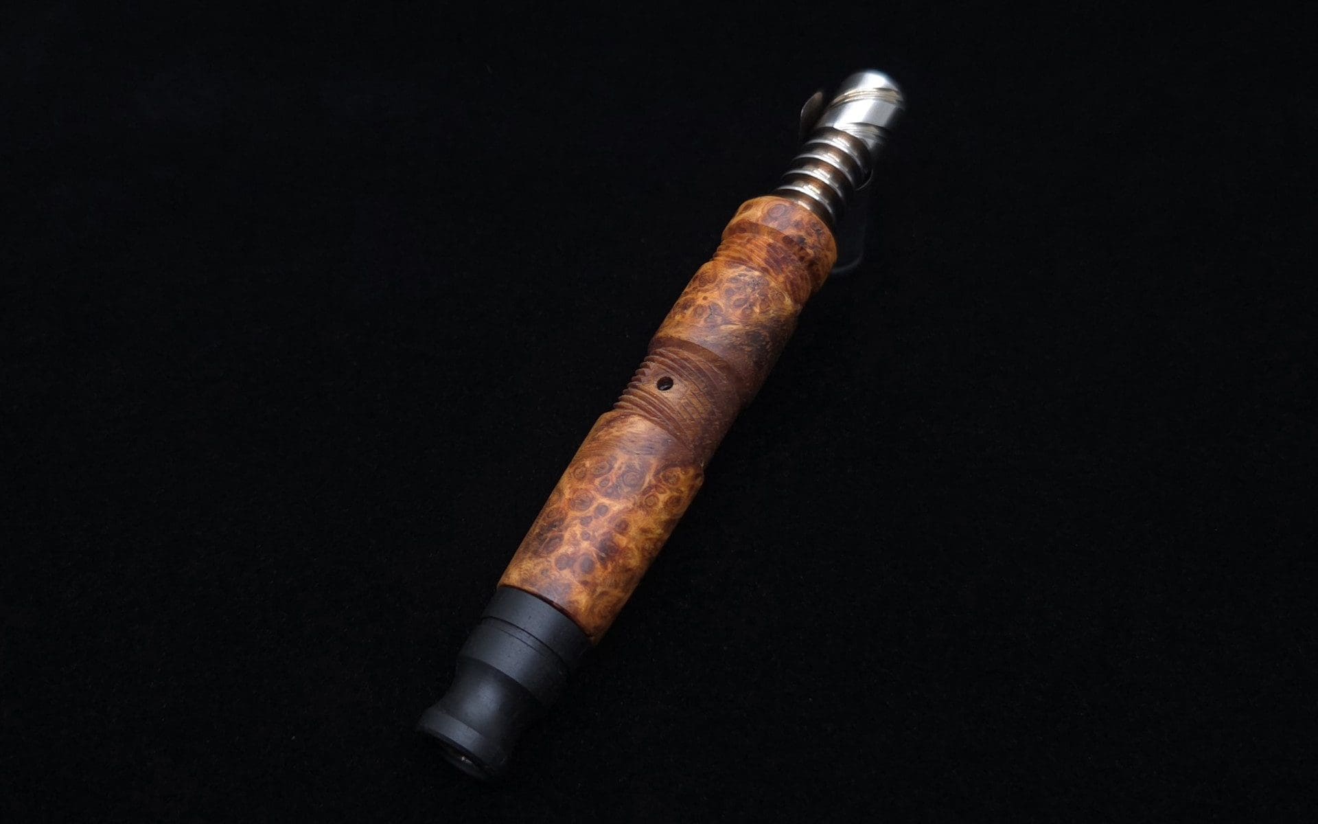 This image portrays High Class Vertex (Standard) Burl Dynavap Stem + Matched Ebony M.P. - NEW! ☘ by Dovetail Woodwork.