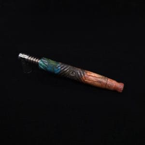 This image portrays Vertex XL Burl Hybrid Dynavap Stem + Book-Matched M.P. - NEW! 🎃 by Dovetail Woodwork.