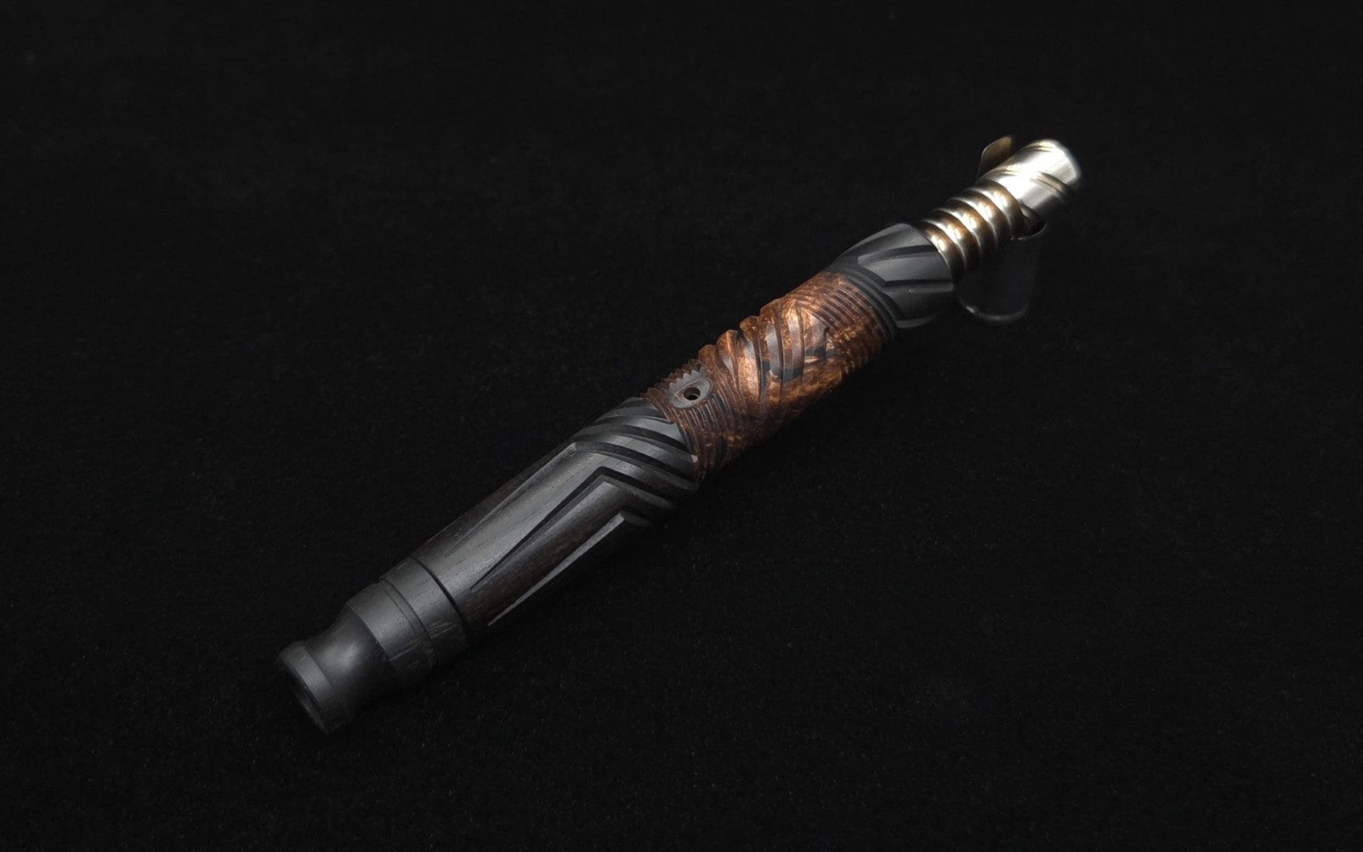 This image portrays Vertex Hybrid XL Black Ebony Dynavap Stem + (3) Mouthpieces - NEW! ☘ 🎃 by Dovetail Woodwork.