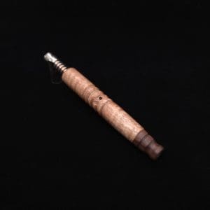 This image portrays Viper XL Dynavap Stem Midsection/Curly Eucalyptus Burl + Matched Mouthpiece ☘ by Dovetail Woodwork.