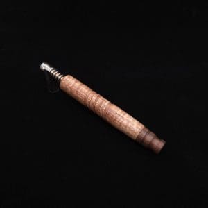 This image portrays Viper XL Dynavap Stem Midsection/Curly Eucalyptus Burl + Matched Mouthpiece ☘ by Dovetail Woodwork.