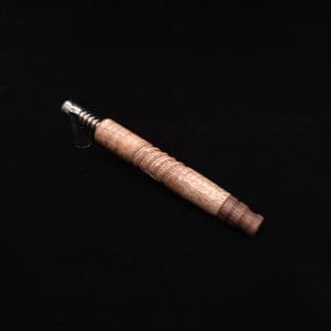 This image portrays Viper XL Dynavap Stem Midsection/Curly Eucalyptus Burl + Matched Mouthpiece ☘ by Dovetail Woodwork.